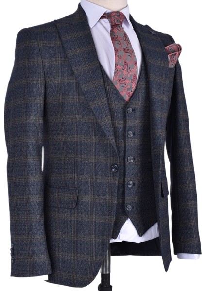 Crt 239 Ekose Slimfit Takım Elbise/lacivert/46 Beden - 6 Drop modelleri