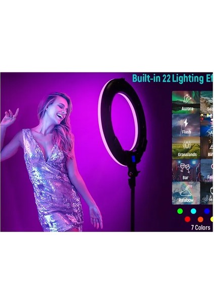 Mega Rgb Ring Light 22 İnç 54 cm 70W Trıpod 15 Renk