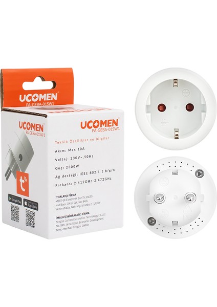 Ucomen 10 Amper Wifi Tuya Destekli Akıllı Priz 220V Cep Telefonundan Kontrol Edilebilen