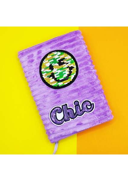Peluş Pullu Not Defteri 20 x 13 cm 60 Yaprak Gülenyüz Mor