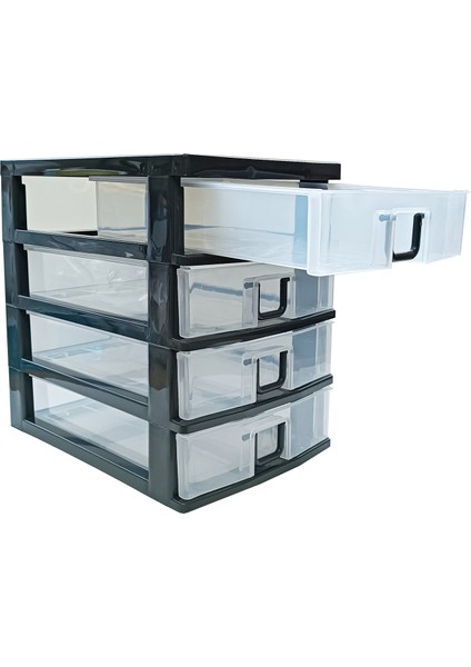 4 Gözlü Plastik Takı Bileklik Organizer Çekmece Siyah- AL3186