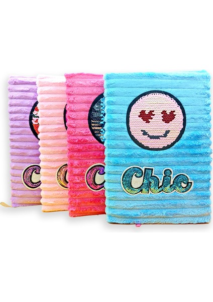 Peluş Pullu Not Defteri 20 x 13 cm 60 Yaprak Kalpli Gülenyüz Mavi