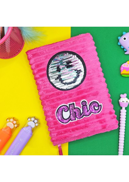 Peluş Pullu Not Defteri 20 x 13 cm 60 Yaprak Gülenyüz Pembe