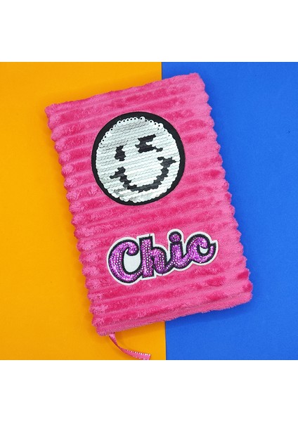 Peluş Pullu Not Defteri 20 x 13 cm 60 Yaprak Gülenyüz Pembe