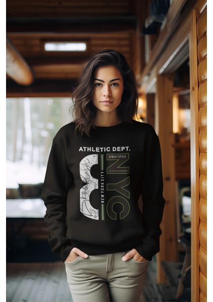 Premium Nyc Tarz Baskılı Kadın Bisiklet Yaka Sweatshirt modelleri