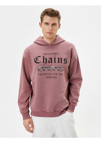 Kapşonlu Sweatshirt Slogan Baskılı Uzun Kollu - Koton - 4SAM70089MK - Pembe - M