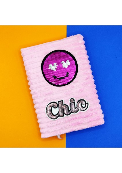 Peluş Pullu Not Defteri 20 x 13 cm 60 Yaprak Kalpli Gülenyüz Pudra