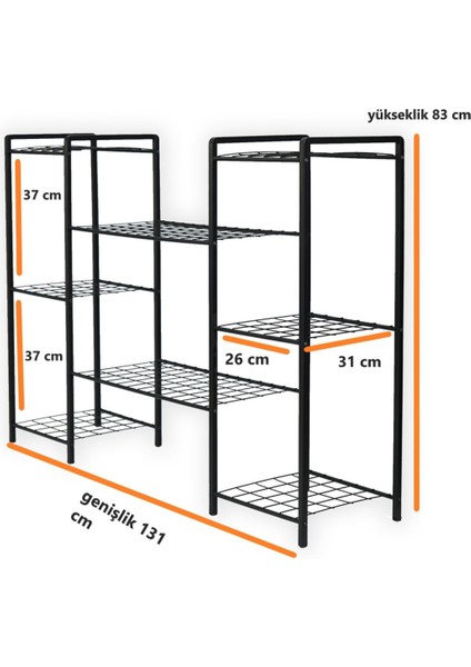 Bye Concept & More Metal Ayaklı 8 Tel Raflı Saksı Standı Dekoratif Katlı Saksılık Çiçeklik Garden