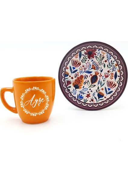 Sevgililer Günü Temalı Kişiye Özel Turuncu Fincan & Anahtarlık & Kolye & Seni Seviyorum Yazılı Mum Hediye Seti fiyatları