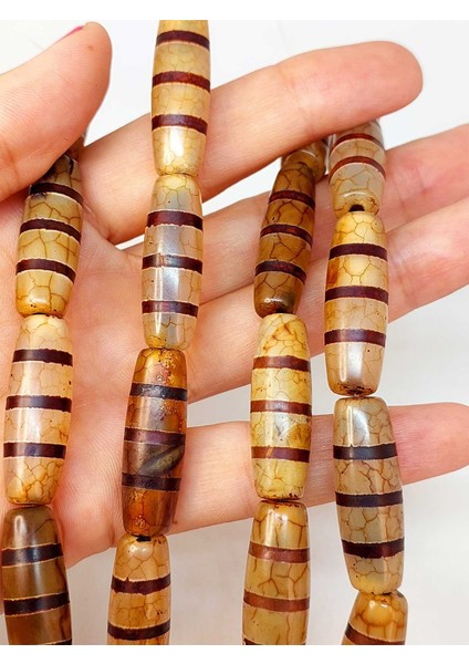 3 Şeritli Tibet Akik Taşı Silindir Kesim 9X30MM/ADET (45780-1) modelleri