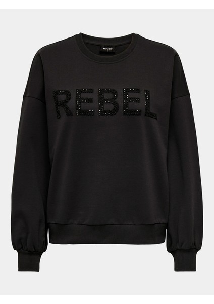 Kadın Bisiklet Yaka Taşlı Sweatshirt - 15310260