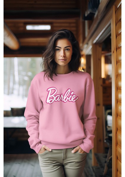 Barbie Baskılı Tarz Kadın Bisiklet Yaka Sweatshirt