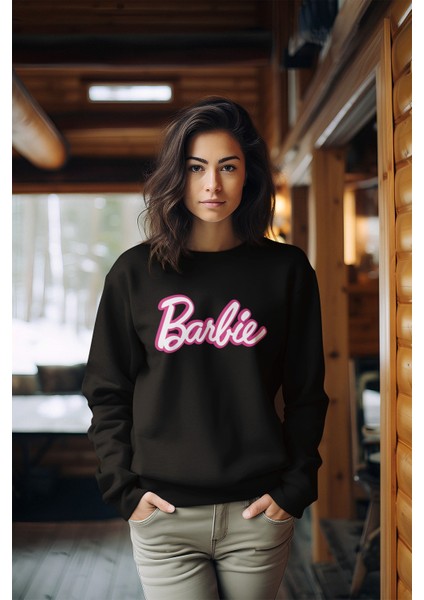 Barbie Baskılı Tarz Kadın Bisiklet Yaka Sweatshirt