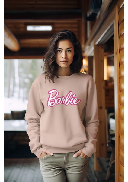 Barbie Baskılı Tarz Kadın Bisiklet Yaka Sweatshirt