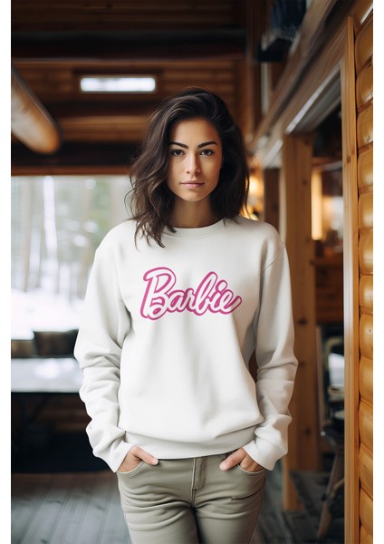 Barbie Baskılı Tarz Kadın Bisiklet Yaka Sweatshirt