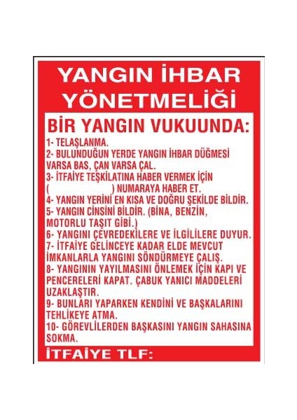 Yangın Ihbar Yönetmeliği Yapışkanlı Sticker 35X50 cm