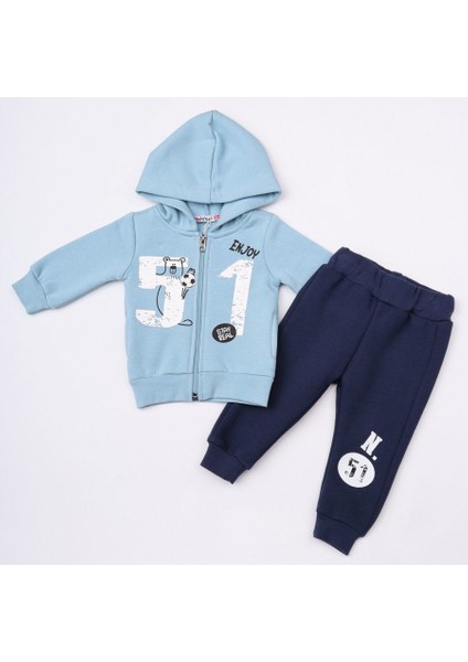 10149 Erkek Bebek Enjoj Kapüşonlu Fermuarlı Üç Iplik Şardonlu Eşofman Takımı