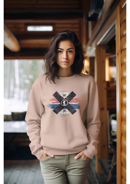 Premium Snowboar Dünyası Baskılı Tarz Kadın Bisiklet Yaka Sweatshirt