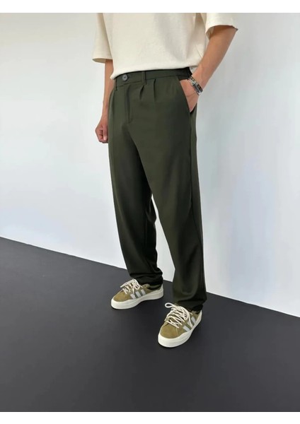 Siyah Pileli Baggy Kumaş Pantolon
