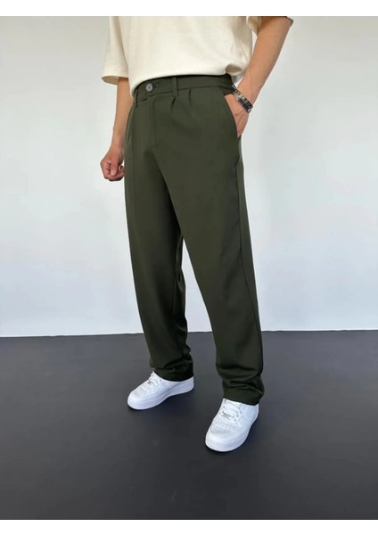 Siyah Pileli Baggy Kumaş Pantolon