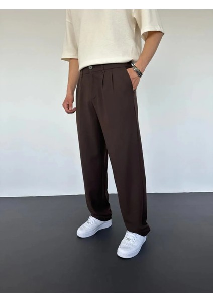 Siyah Pileli Baggy Kumaş Pantolon