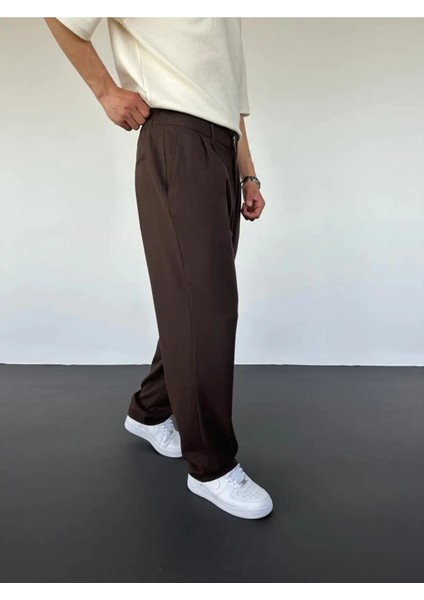 Siyah Pileli Baggy Kumaş Pantolon