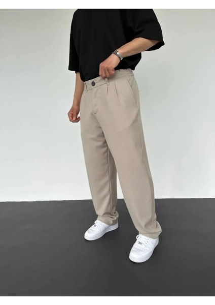 Siyah Pileli Baggy Kumaş Pantolon