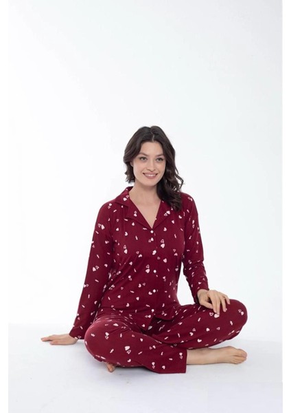 Kadın Gömlek Yaka Önden Düğmeli Mevsimlik Uzun Kol Pijama Takımı modelleri