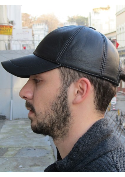 Siyah Deri Beyzbol Cap Erkek Şapka Unisex Model cp228