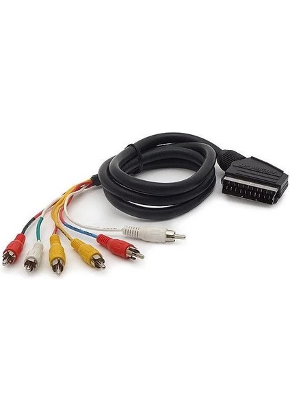 Scart 6 Rca Renkli Kablo Stereo Standart 1,5 Metre Kablo Scar Dönüştürücü Çevirici