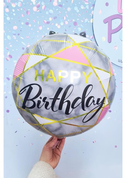 Yuvarlak Happy Birthday Pembe Gold Doğum Günü Balonu 18"