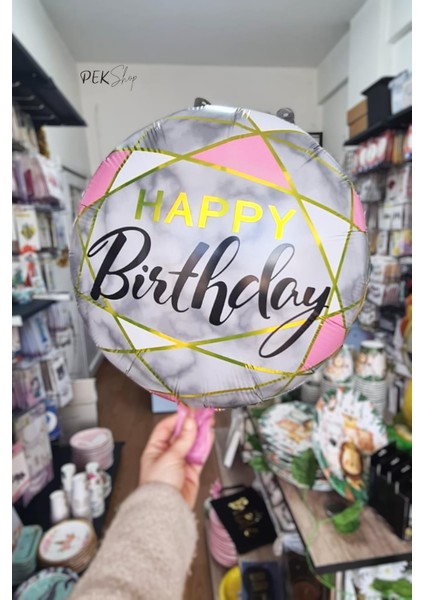 Yuvarlak Happy Birthday Pembe Gold Doğum Günü Balonu 18" fiyatları