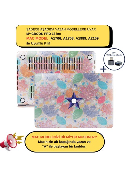 Macbook Pro Kılıf 13inç Leaf01 (2016/2019 yılı Cihazı) A1706 A1708 A1989 A2159 ile Uyumlu