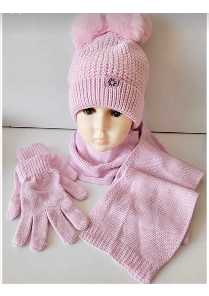 9-15 Yaş Kız Çocuk Atkı Bere Eldiven 3'lü Takım