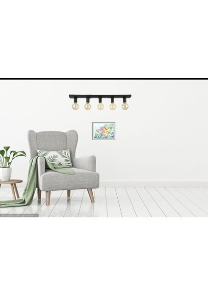 Modern Siyah 5XE27 Duylu Metal Sıralı Plofonyer Tavan Avizesi Taban UZUNLUĞU:60CM