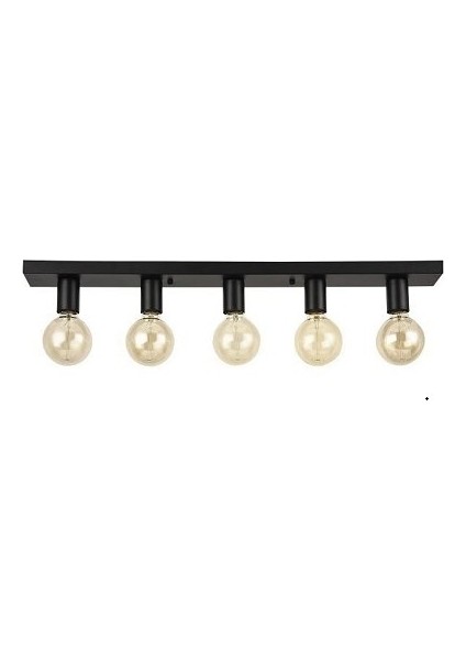 Modern Siyah 5XE27 Duylu Metal Sıralı Plofonyer Tavan Avizesi Taban UZUNLUĞU:60CM