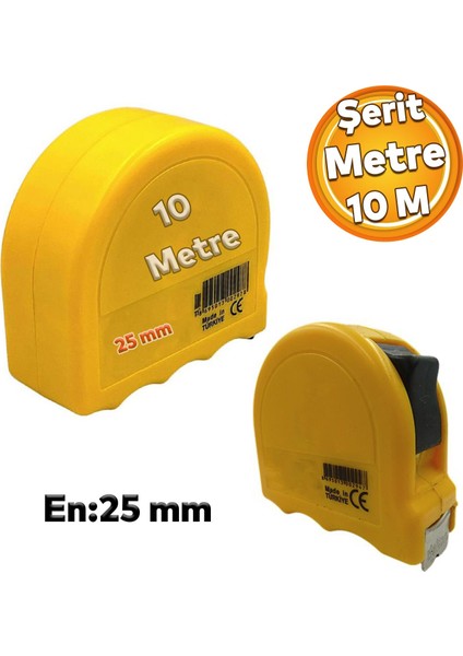 Plastik Kaplamalı Bükülebilir Sert Metal Ölçü Ölçme Şerit Metre 10 Metre 25 mm Mezura