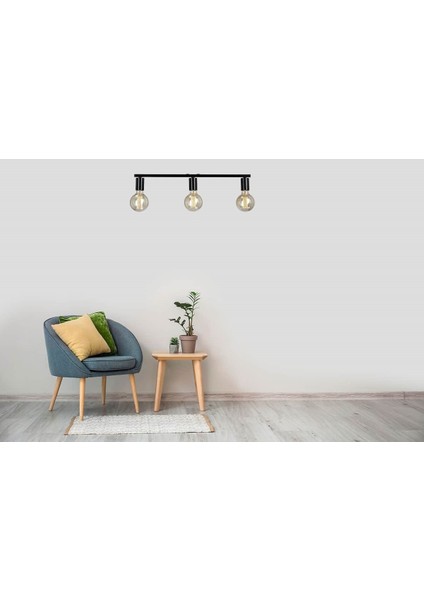 Modern Siyah 3XE27 Duylu Metal Sıralı Plofonyer Tavan Avizesi Taban UZUNLUĞU:60CM