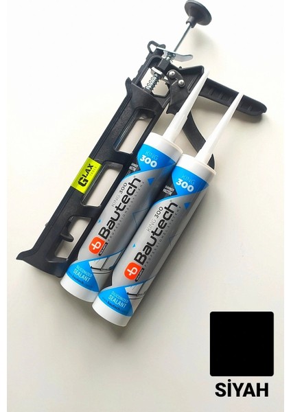 2 Adet Siyah Silikonize Mastik / Çekomastik 2X500GR. ve Silikon Tabancası