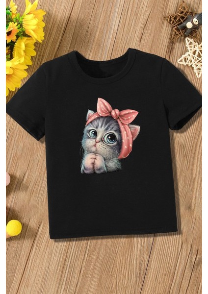 Only Trendwear Çocuk Minnoş Kedi Baskılı Pamuklu Tshirt