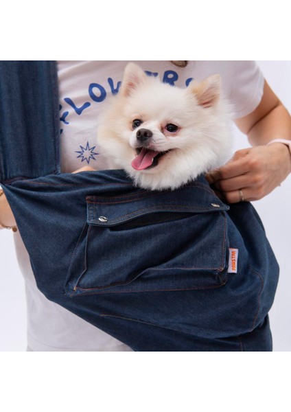 Mavi Denim Crossbody Küçük Irk Köpek Çapraz Taşıma Çantası