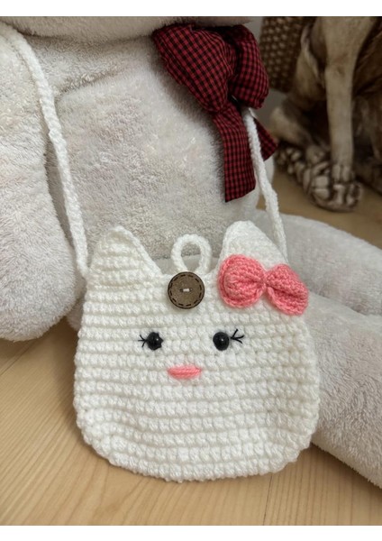 El Örgüsü Kedi Figürlü Omuz Askılı Kız Çocuk Hediyelik Çanta