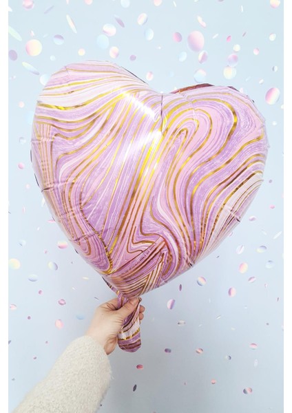 Mor Mermer Kalp Folyo Balon Retro Balon Kalp Şekilli 18INÇ 45CM