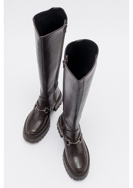 Chapel Kahve Cilt Tokalı Streç Detaylı Kadın Çizme modelleri