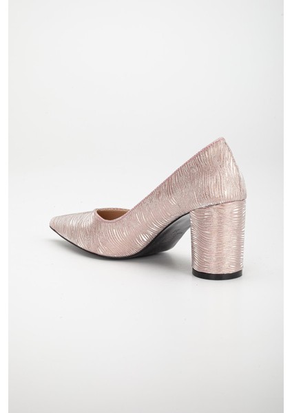 Simetrik Kesim Parlak Pudra Kalın Topuk Stiletto