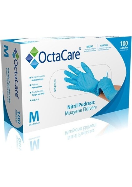 Octacare Nitril Pudrasız Muayene Eldiveni Mavi Medium