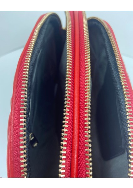 Kırmızı Kadın Yumuşak Deri Kapitone Gold Çift Fermuarlı Spor Şık Çapraz Kadın Omuz Çantası modelleri