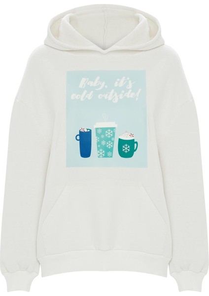 Baskılı Düz Renk Sweatshirt -Beyaz