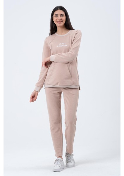 Hamile Emzirme Detaylı Üç Iplik Eşofman Takımı Bej fiyatları