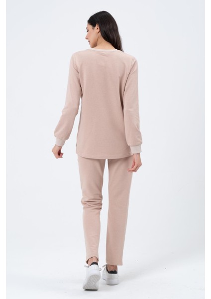 Hamile Emzirme Detaylı Üç Iplik Eşofman Takımı Bej indirimleri